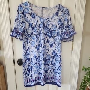 Lilly Pulitzer Blue and White Floral Blouse